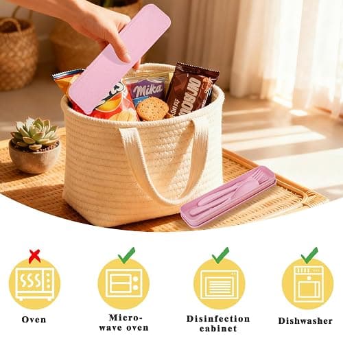 2 Sets Reusable Utensil Set with Case, Portable Camping Fork Knife Spoon Set, Utensils for Party, Travel, Work, Picnic, Daily Use (Yellow, Pink) thumbnail 4