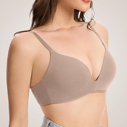 Eleplus 3 Pieces Lightly Lined Wireless Bras for Women Comfy Plunge T Shirt Bra Pack thumbnail 3