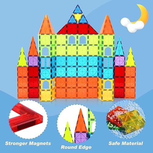 OugerToy 104PCS Magnetic Tiles STEM Building Blocks for Kids Ages 3-9 | Educational Stacking Toys with Car Bases, Creative Construction Gift for Boys Girls OugerToy thumbnail 5