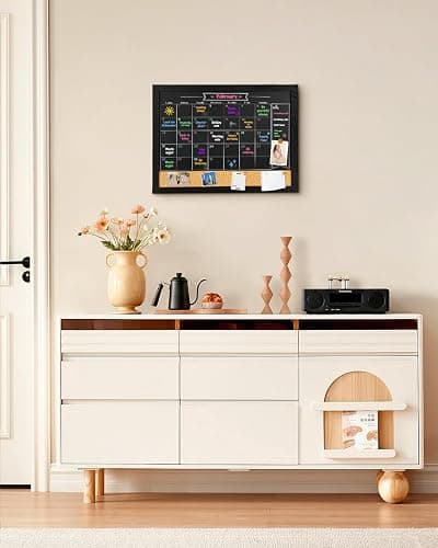 TORASO Magnetic Chalkboard Calendar Corkboard, Small Combination Chalk Board Bulletin Board, 13" x 17",Black Wood Framed Blackboard Calendar Cork Combo Board(ZHHB-BK-3343) thumbnail 7
