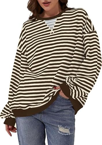 DUOEASE Sweat Femme Col Rond Décontracté, Pull Rayé à Manches Longues Top de Automne et Hiver thumbnail 4