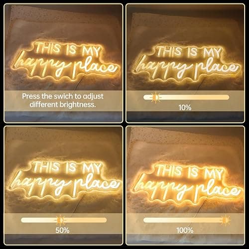 Neon Lights for Wall Decor - This Is My Happy Place Neon Signs for Teen Girls Bedroom Decor, Led Sign for Wall Decor, Nightstand Light, Dimmable Switch USB Power, Adhesive Hook Included thumbnail 6