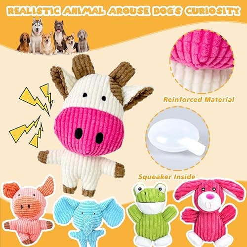 MRSOHRET 5 Pack Squeaky Dog Toys, Tough Stuffed Plush Puppy Tough Chew Toys, Durable Plush Animal Dog Toy for Large Small Medium Dogs to Keep Them Busy thumbnail 3