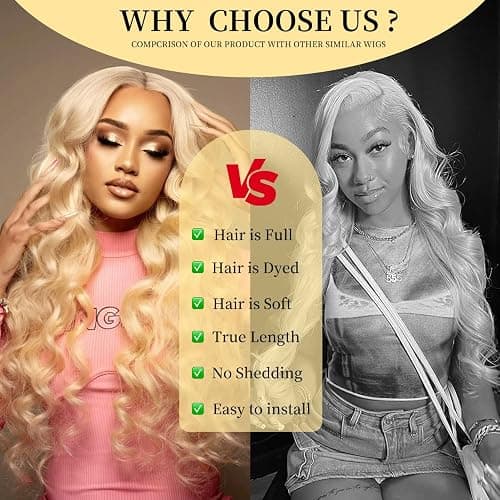 Femca 613 13x6 Lace Front Wig Human Hair 30 Inch 100% Real Blonde Wig Human Hair Body Wave HD Lace Front Wigs Human Hair 200 Density Easily Stained No Tangle Minimal Shedding Longer Life thumbnail 8