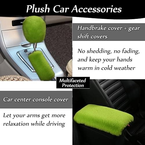 9-Pack Fluffy Car Accessories Set,Silence Shopping Fluffy Steering Wheel Cover Winter Warm Fur Steering Wheel Cover Fuzzy Car Decoration Accessories for Women Girls (Green) thumbnail 3