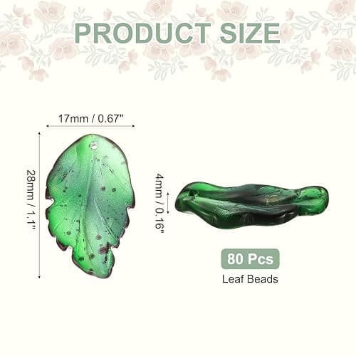 PATIKIL Glass Leaf Beads, 80 Pcs Crystal Leaf Beads Translucent Czech Glass Beads Spacer Bead for DIY Jewelry Making Bracelets Necklace, Gold Dark Green thumbnail 3