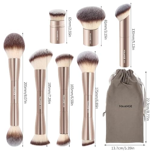 MAANGE 7pcs Makeup Brush Set Double Sided Kabuki Makeup Brushes Contour Brush for Foundation Liquid Powder Concealer Cream Cosmetics Bronzer Blending Blush Buffing Makeup Tools (Gold) thumbnail 9