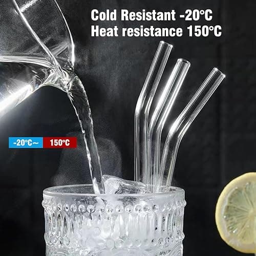 DAMCONME Glass Straws 6 Pack,Reusable Clear Drinking Straws Set-6 Bent Straw, with 1 Cleaning Brush, Reusable Straws for Glass Cups, Iced Coffee Cups with Lids,Smoothie Cup thumbnail 3