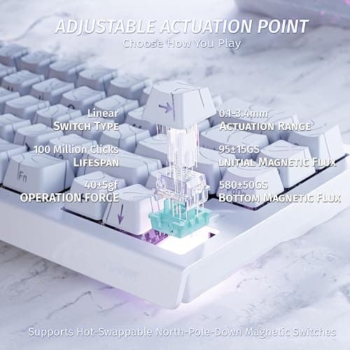 ATTACK SHARK X68HE 60% Wired RT 8K Keyboard+Wireless R1 Mouse-White Contour | Adjustable Actuation,Hall Effect Mechanical Magnetic Switch,Coiled Cable,USB C/2.4Ghz/BT Ultralight 18K DPI Mice for PC Gamer thumbnail 3