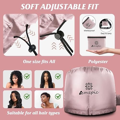 Bonnet Hood Hair Dryer Attachment - Soft, Adjustable Extra Large Bonnet Hair Dryer for Speeds Up Drying Time at Home, Easy to Use for Styling, Curling and Deep Conditioning (Pink) thumbnail 7