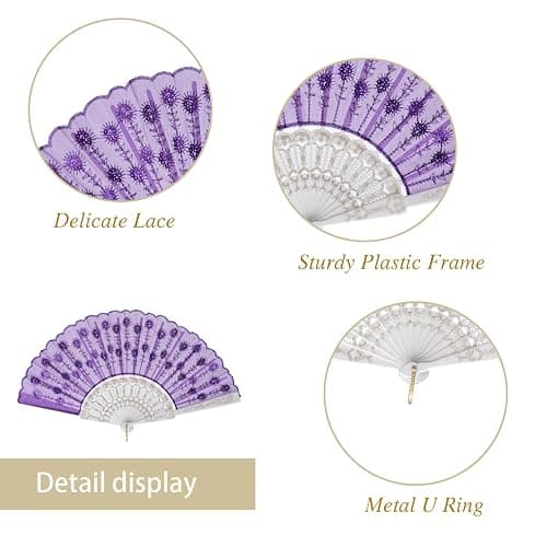 QIRMIZI 10 PACK Fabric Folding Handheld Fans, Perfect for Weddings, Parties, and Dancing,Purple thumbnail 4