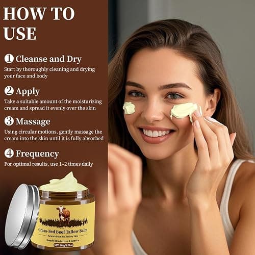 Oebitor Beef Tallow for Skin, Tallow and Honey Balm, Facial Moisturizer Cream, 100% Organic Grass Fed Whipped Beef Tallow Balm Deeply Moisturizing for Face & Body, Suitable For All Skin Types(3.53oz) thumbnail 3