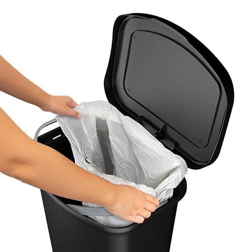 Glad Premium 13 Gallon Trash Can - Plastic Kitchen Waste Bin with Odor Protection of Lid, Stainless Steel Step On Foot Pedal and Garbage Bag Rings, Black thumbnail 4