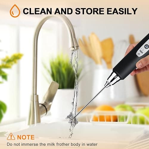 YUSWKO Black Handheld Milk Frother Wand for Coffee, Rechargeable Electric Whisk with 3 Heads 3 Speeds Drink Mixer Coffee Frother For Latte, Cappuccino, Hot Chocolate, Egg thumbnail 7