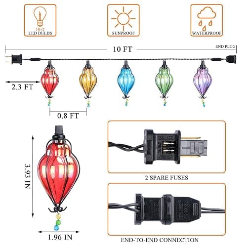 Vigdur Multicolor - Decorative String Lights Plug in with 10 Bulbs Connectable, Indoor Outdoor Patio Lights for Party Wedding Bedroom Bistro Cottagecore Decor thumbnail 2