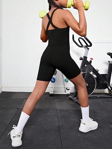 WDIRARA Girl's Scoop Neck Sleeveless Criss Cross Backless Sports Romper Shorts Jumpsuit thumbnail 4