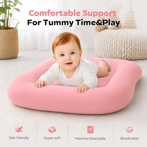Mapotf Baby Lounger for Newborns 0-24 Months - Baby Essentials | Soft Breathable Cotton Infant Support Cushion for Tummy Time & Play, Portable Infant Lounger - Dusty Rose (Cover Included) thumbnail 3