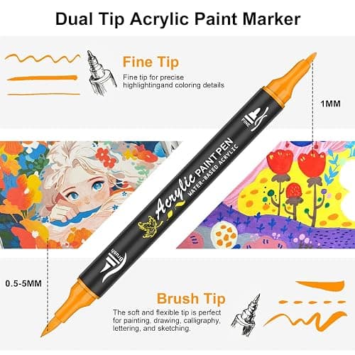 NICETY 128 Acrylic Paint Markers, Dual Tip Brush Paint Pens for Rock Painting, Wood, Glass, Stone, Canvas, Ceramic, Fabric - Fine & Brush Tip Water Based Acrylic Markers Pens thumbnail 4