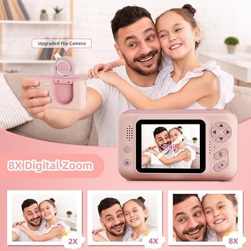 Makolle Upgrade Kids Selfie Camera,Chritmas Birthday Gift for 3-9 Years Old Girls,Portable Toy for 3 4 5 6 7 8 9 Year Children,Toddler 1080HD Digital Video Camcorder Camera with 32G SD Card Pink thumbnail 3