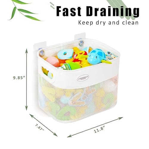 Ligereza Quick Scoop Baby Mesh Bath Toy Storage, 2x Capacity & Large Opening Bath Toy Organizer Baby Bath Gift Bathtub Toy Holder, Toy Storage For Toddlers (White) thumbnail 2
