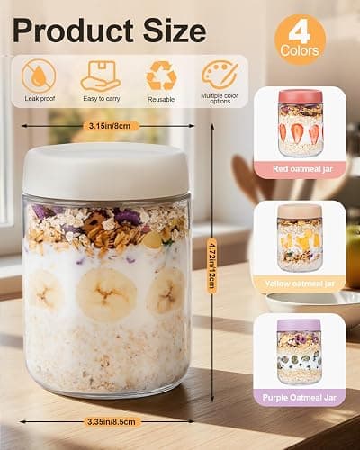 Overnight Oats Jars, 4 Pieces of 500ml/16oz Overnight Oatmeal Container with Lid by Pitch Pulse, Homemade Yogurt Oatmeal Salad Jam Pudding Storage Container thumbnail 6