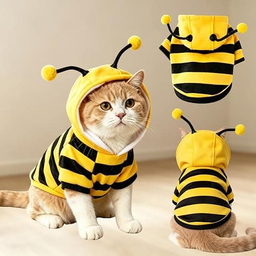 Bumblebee Cat Costume for Sphynx & Small Dogs, Fit Halloween, Yellow, XS | Cute Bee Stripes Hoodie, Soft Warm Fleece, Holiday Cosplay Outfit, Daily Leisure Wear, Easy to Put, Safe for Leash Walking - Image 1