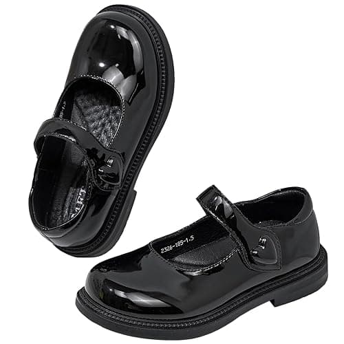 WUIWUIYU Girls School Uniform Dress Shoes Round-Toe Formal School Soft Mary Jane Shoes Heart Shape Diamond Strap Flats thumbnail 6