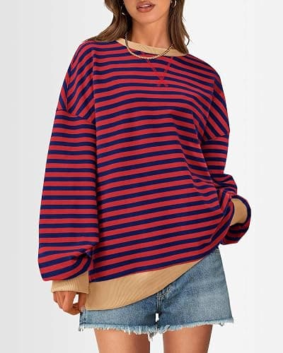 BTFBM Womens Oversized Striped Sweatshirt Crewneck Long Sleeve Pullover Top Casual Y2K Fall Clothes 2025 Workout Shirt thumbnail 3