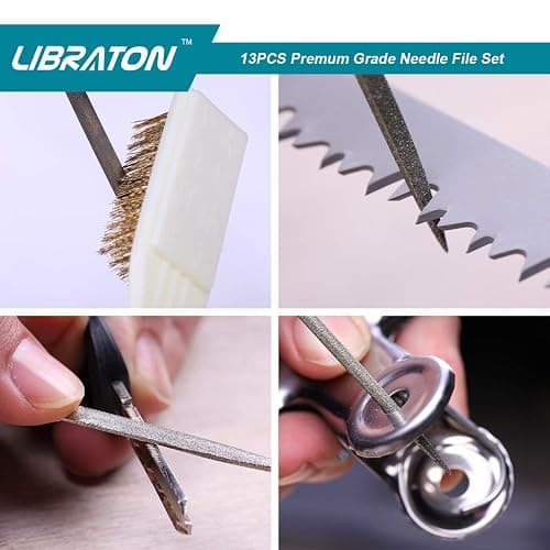 LIBRATON Small File Set, Needle Diamond Files 13PCS, 6pcs Jewlers & 6 Steel for Precision Metal Work, Wood, Woodworking, Plastic Carving Tool with Brush and Carry Case thumbnail 7