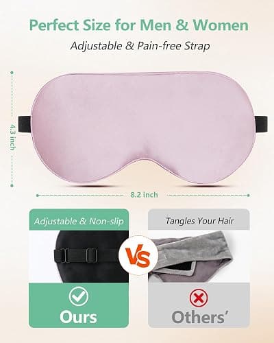 BeeVines 100% Real Mulberry Silk 2 Pack Sleep Mask, Natural Pure Silk Eye Masks with Adjustable Strap for Sleeping, Block Light Eye Sleep Shade Cover, Reduces Puffy Eyes Traveling Gifts thumbnail 4