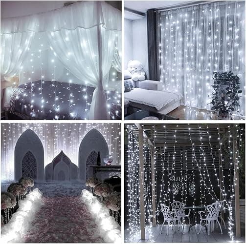 New Fairy Curtain Lights for Bedroom 300 LED, Jezoll Christmas String Lights USB Plug in 8 Modes Wall Hanging Twinkle with Remote Control for Wedding Party Backdrop Decor White (9.8x9.8FT) thumbnail 6