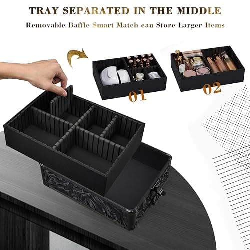 Stagiant Rolling Makeup Case 4 in 1 Cosmetology Case on Wheels Makeup Travel Case with Cosmetic Bag Key Swivel Wheels Salon Barber Case Traveling Cart Trunk Cosmetic Trolley Alpine Black thumbnail 6