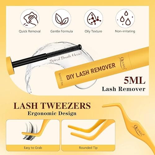 QUEWEL Lash Cluster Kit, 144pcs Cluster Lashes with Strong Hold Lash Bond and Seal Waterproof, Lashes tweezers and 5ml Eyelash Remover Easy to Use for DIY Eyelash Extensions at Home (BaBi Kit Style B) thumbnail 5