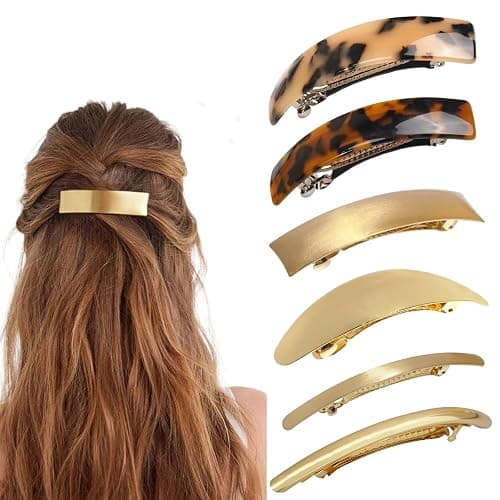 6pcs gold barrettes for women Metal Flat Hair Clips Tortoise Retro French Clips Gold Hair Barrettes Snap Hair Clips for Women Lady - Image 1