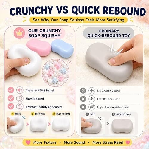 Crunchy Soap Squishy Asmr Bead Filled, Slow Rising Squeeze Fidget Toy | Filled Crunchy Squishy Stress Durable Slow Rebound Portable Sensory Play thumbnail 7