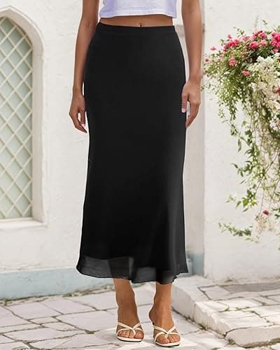 Women's Y2k Mesh Midi Skirt Elastic High Waisted Floral Print Bodycon Mermaid Long Skirts for Women thumbnail 3