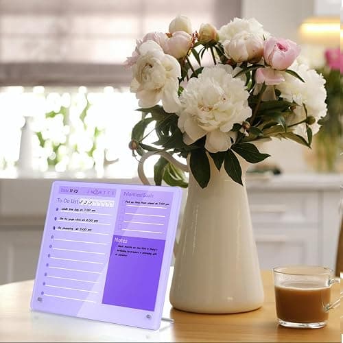Desktop Thick Acrylic Dry Erase Board to Do Planning Board, 12" x 10", Desktop White Board with Stand, Frameless Purple Dry Erase White Board for Office/Home/School thumbnail 4