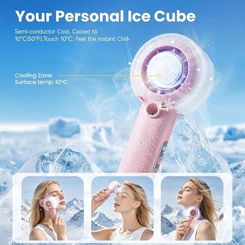 HandFan 5000mAh Portable Turbo Misting Fan, High Speed Handheld Ice Cooling Fan, Spray Water Mist Fans, Mini Hand Fans Rechargeable, 100 levels Adjustable, for Summer Travel Concerts Disney(Pink) thumbnail 3