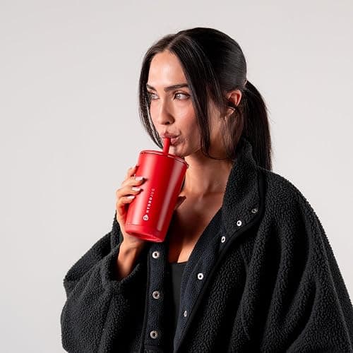 HydroJug Everyday Tumbler 14 oz – Ceramic-Lined Insulated Tumbler with Straw and Soft-Touch Lid, Cup Holder Friendly, Double-Wall Vacuum Insulation, Reusable Travel Cup – Alumni Red thumbnail 2