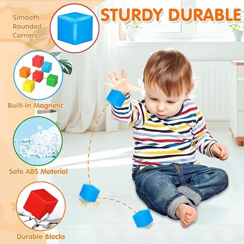 Magnetic Blocks,1.41 inch Large Building Blocks for Kids Ages 3-5 4-8 Sensory Magnetic Cubs for Kids 1-3 Preschool Educational Gifts Toys for Toddlers 3 4 5 6 7 8 Year Old Boys Girls 28PCS thumbnail 3
