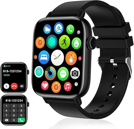 PJYUBVOR Smart Watch, 1.90" Smartwatch for Men Women (Answer/Make Calls), Fitness Tracker with 120+ Sport Modes, Heart Rate/Sleep Monitor, IP68 Waterproof Smart Watch for Android/iOS Phones - Black - Image 1
