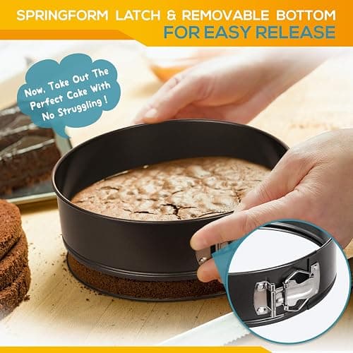 HIWARE Springform Pan Set of 3 Non-stick Leakproof Round Cake Pan Set Includes 3 Pieces 6" 8" 10" thumbnail 4