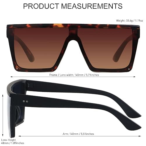 LYZOIT Square Oversized Sunglasses for Women Men Big Flat Top Fashion Shield Large UV Protection Rimless Shades thumbnail 2