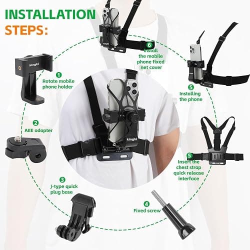KINGKI Mobile Phone Chest Strap Harness Mount Head Strap Holder Kit for POV/VLOG,Cell Phone Clip Compatible with iPhone,Samsung,GoPro Hero 12, 11,10, 9, 8, AKASO,DJI Osmo,and Action Cameras… thumbnail 3