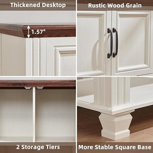 SAVOR LIFE Farmhouse Coffee Bar Table with 2-Door Cabinet, Kitchen Storage Cabinets with Open Shelf, Coffee Station for Dining Room, Kitchen, Hallway, Living Room, White thumbnail 5