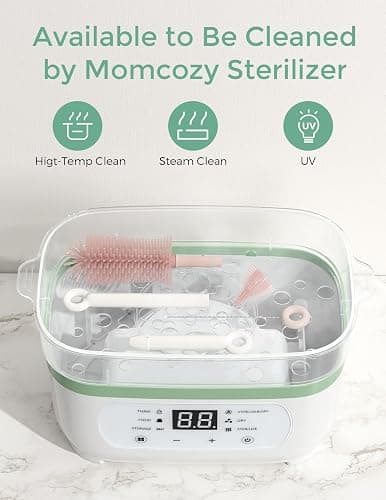 Momcozy 7-in-1 Baby Bottle Cleaner Kit with Silicone, Nipple & Straw Brushes, Soap Dispenser and Drying Rack - Portable Cleaning Tool for Home and Travel, Pink thumbnail 6