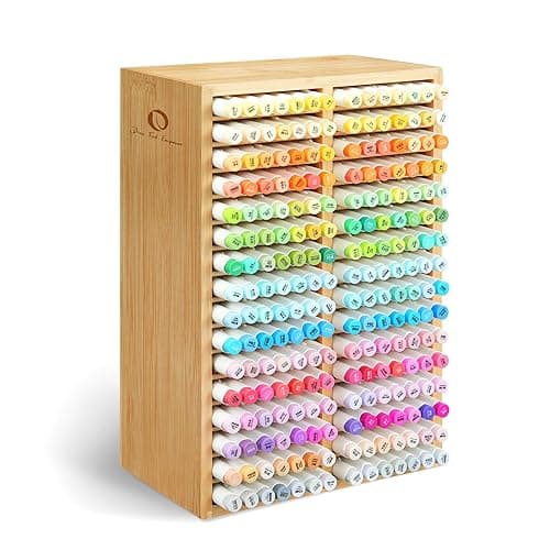 Ohuhu Bamboo Marker Organizer, Desktop Storage Hold 224 Markers for Honolulu Oahu Series of Ohuhu Markers, Pens Pencils Stationary Organizer Holder with 32 Compartments for Classroom Office Decor - Hold 224 Markers
