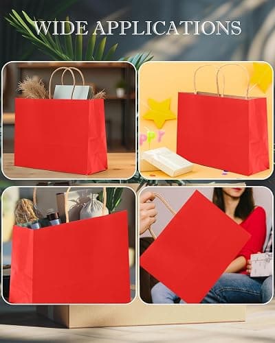 qiqee 13"x4.5"x10" Large Gift Bag with Handles Bulk 32PCS Gift Paper Bags Wine Red Bags Multiple Uses (Wide Large) thumbnail 7