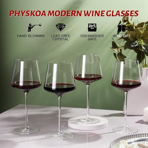 Physkoa 18oz Red Wine Glasses Set of 4-LeadFree Crystal Wine Glass with Tall Long Stem【Hand Blown Italian Style】 Stemmed Square Wine Glasses Gifts for Home Party thumbnail 4