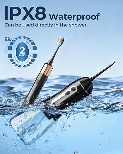 Electric Toothbrush with Water Flosser for Teeth, Sonic Electric Toothbrush and Electric Floss for Adults and Kids, Water Dental Picks, Cleaning and Flossing Dental Care, Waterproof thumbnail 5